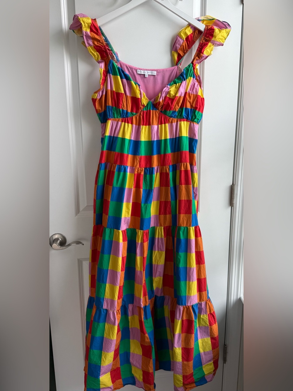 English Factory Colorful Checked Maxi Dress Artsy Statement Piece Large